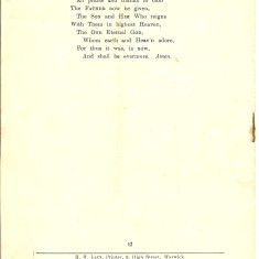 War Memorial unveiling service booklet Back page