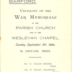 War Memorial Service booklet 1920