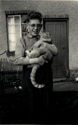 Ian Webster and Jimmy the cat, standing outside his home, 10 Red Lion Lane (Now Mill Lane) | Ian webster